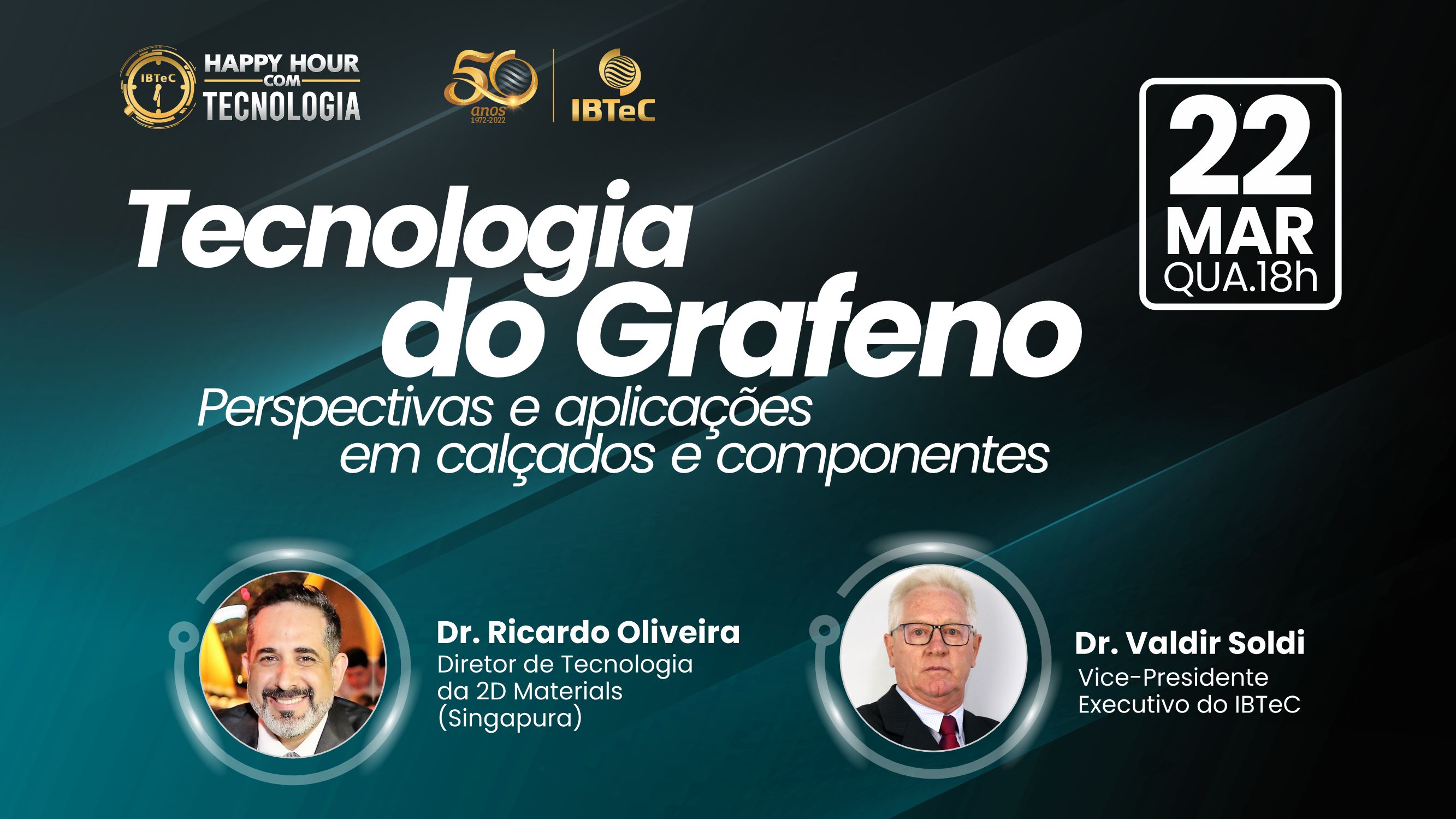 Nesta quarta-feira, 22 de março: Happy Hour com Tecnologia do IBTeC abordará “Tecnologia do grafeno - perspectivas e aplicações em calçados e componentes”